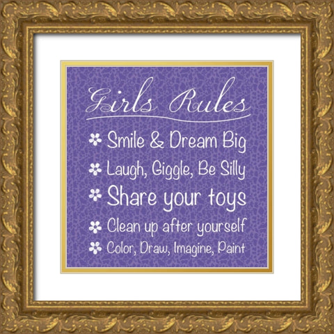 Girls Rules Gold Ornate Wood Framed Art Print with Double Matting by Gibbons, Lauren