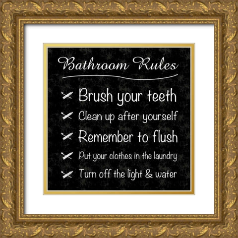 Bathroom Rules Gold Ornate Wood Framed Art Print with Double Matting by Gibbons, Lauren