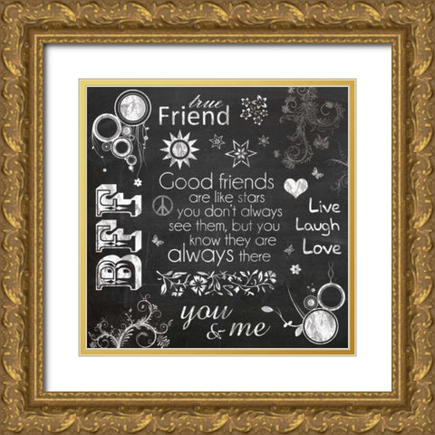 Friend Chalk Gold Ornate Wood Framed Art Print with Double Matting by Gibbons, Lauren
