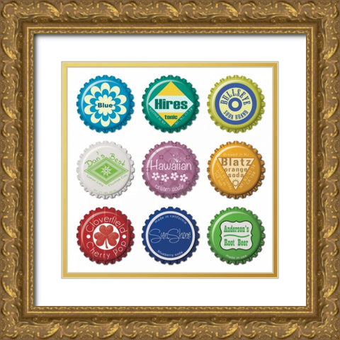 Botttle Caps Gold Ornate Wood Framed Art Print with Double Matting by Gibbons, Lauren