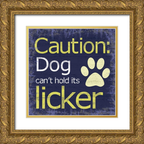 Caution Dog Gold Ornate Wood Framed Art Print with Double Matting by Gibbons, Lauren
