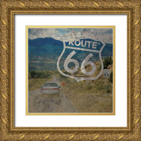Route 66 Gold Ornate Wood Framed Art Print with Double Matting by Gibbons, Lauren