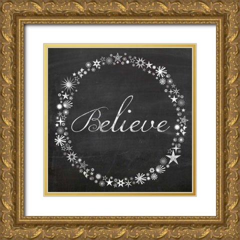 Believe Stars Gold Ornate Wood Framed Art Print with Double Matting by Gibbons, Lauren