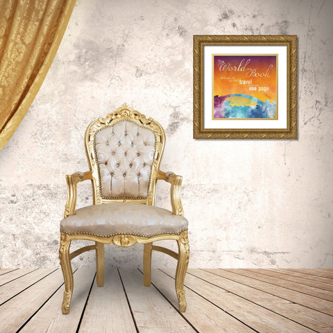 The World is A Book Gold Ornate Wood Framed Art Print with Double Matting by Gibbons, Lauren