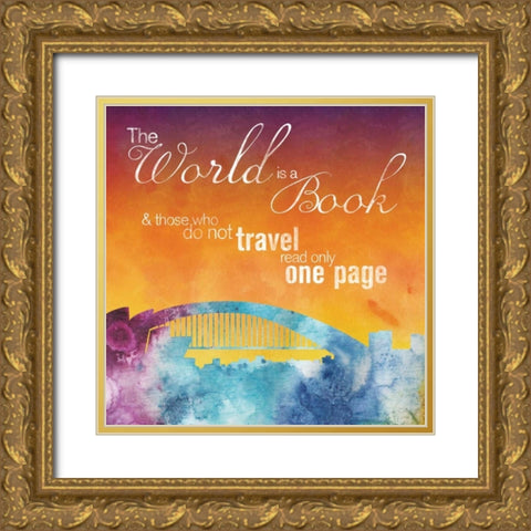 The World is A Book Gold Ornate Wood Framed Art Print with Double Matting by Gibbons, Lauren