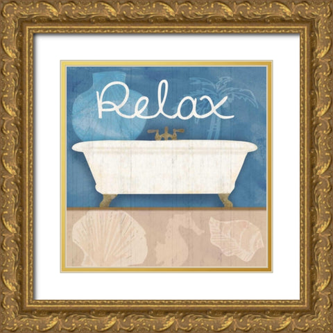 Relaxing Bath Gold Ornate Wood Framed Art Print with Double Matting by Gibbons, Lauren