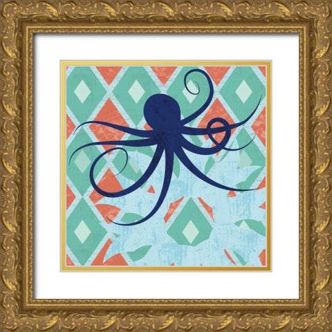 Under the Sea Octo Gold Ornate Wood Framed Art Print with Double Matting by Gibbons, Lauren