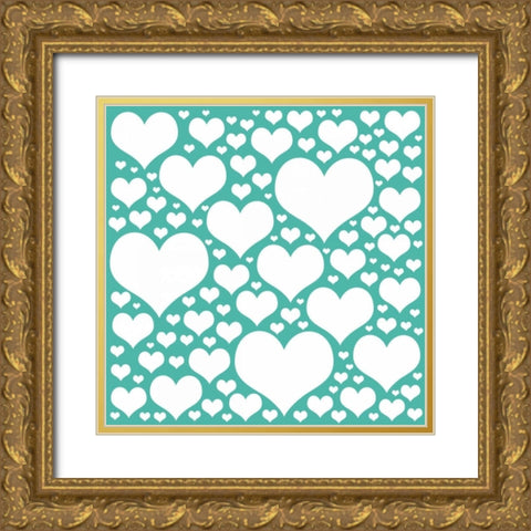 Teal Heart Storm Gold Ornate Wood Framed Art Print with Double Matting by Gibbons, Lauren