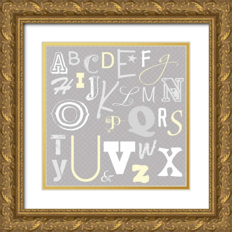 Kids Alphabet Gray 2 Gold Ornate Wood Framed Art Print with Double Matting by Gibbons, Lauren
