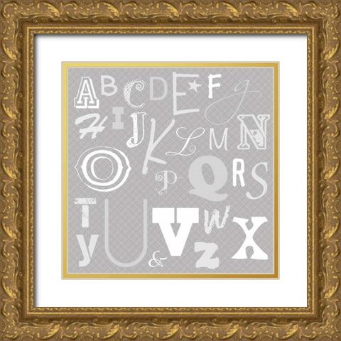 Kids Alphabet Gray Gold Ornate Wood Framed Art Print with Double Matting by Gibbons, Lauren