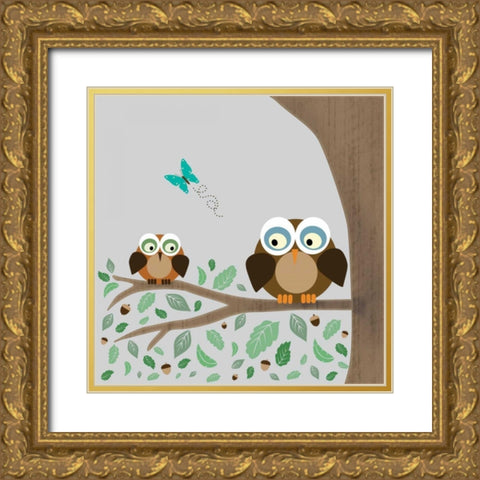 Owls Gold Ornate Wood Framed Art Print with Double Matting by Gibbons, Lauren