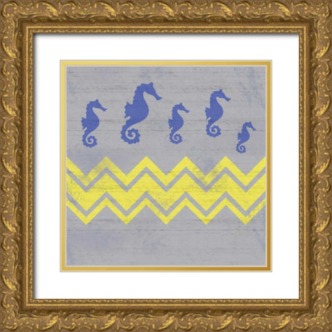 Striped Seahorse Gold Ornate Wood Framed Art Print with Double Matting by Gibbons, Lauren