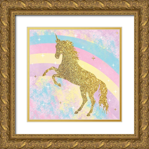 Unicorn Rainbow 1 Gold Ornate Wood Framed Art Print with Double Matting by Gibbons, Lauren