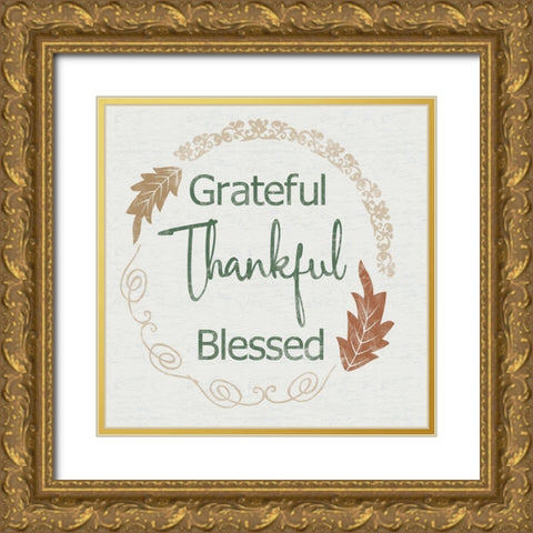 Thankful Gold Ornate Wood Framed Art Print with Double Matting by Gibbons, Lauren