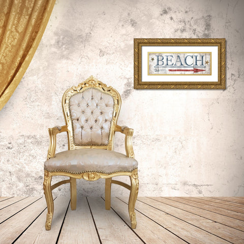 Beach Sign Gold Ornate Wood Framed Art Print with Double Matting by Grey, Jace