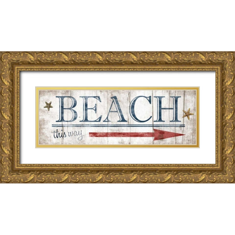 Beach Sign Gold Ornate Wood Framed Art Print with Double Matting by Grey, Jace