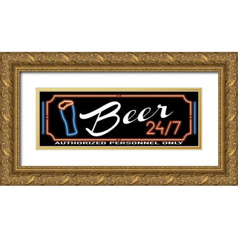 Neon Beer 24-7 Gold Ornate Wood Framed Art Print with Double Matting by Grey, Jace