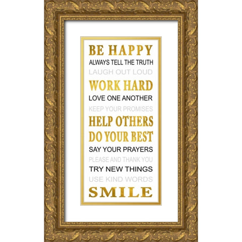 Be Happy Gold Ornate Wood Framed Art Print with Double Matting by Grey, Jace
