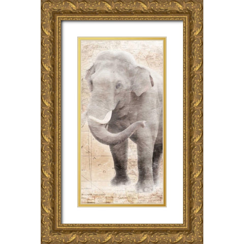 African Traveling  Animals Elephant Gold Ornate Wood Framed Art Print with Double Matting by Grey, Jace