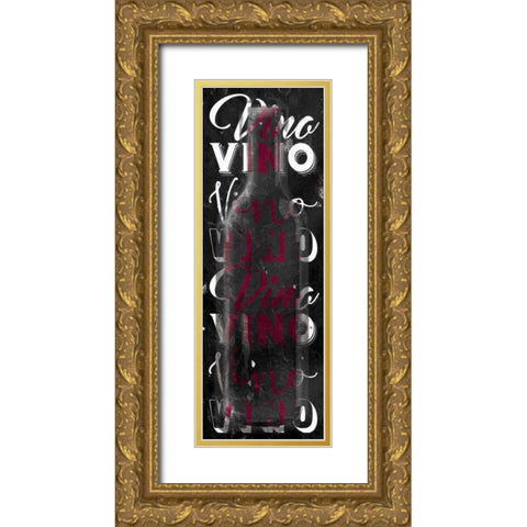 Red Vino Words Gold Ornate Wood Framed Art Print with Double Matting by Grey, Jace