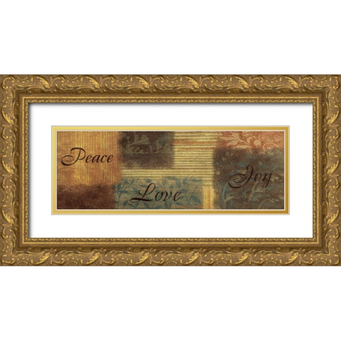 Peace Love Joy Gold Ornate Wood Framed Art Print with Double Matting by Grey, Jace