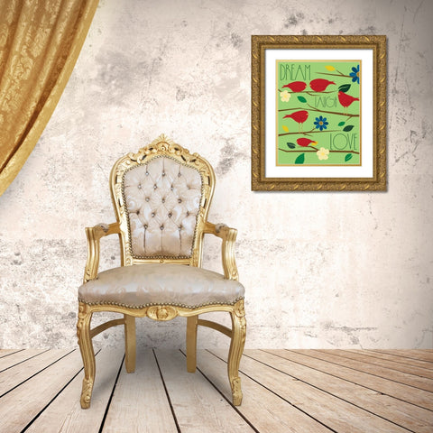 Red Birds II Gold Ornate Wood Framed Art Print with Double Matting by Grey, Jace