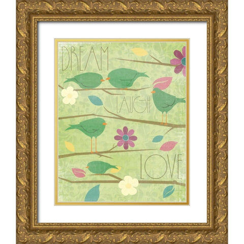 Green Birds I Gold Ornate Wood Framed Art Print with Double Matting by Grey, Jace