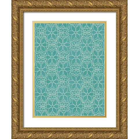 Aqua Pattern Gold Ornate Wood Framed Art Print with Double Matting by Grey, Jace