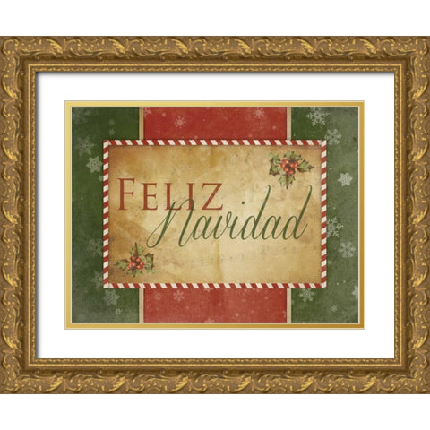 Feliz Navidad Gold Ornate Wood Framed Art Print with Double Matting by Grey, Jace