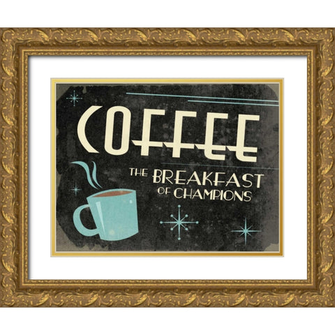 Retro Coffee B Gold Ornate Wood Framed Art Print with Double Matting by Grey, Jace