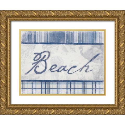 Beach in Navy Gold Ornate Wood Framed Art Print with Double Matting by Grey, Jace