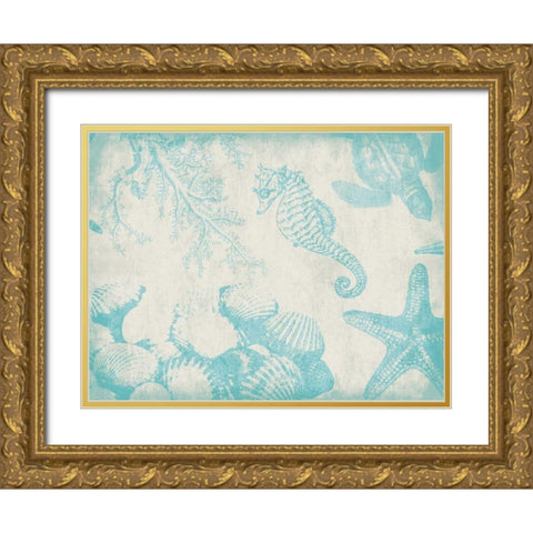 Sea Life in Aqua 1 Gold Ornate Wood Framed Art Print with Double Matting by Grey, Jace