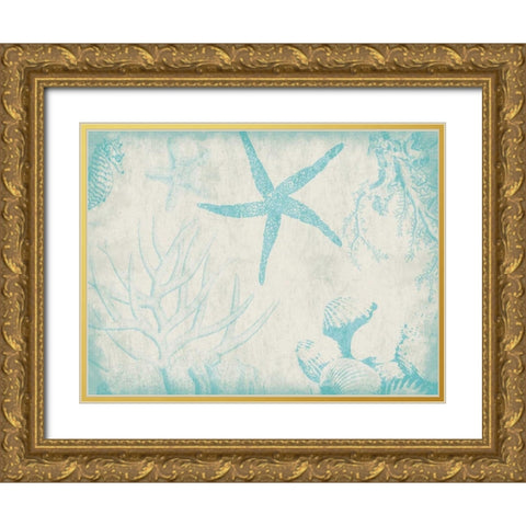 Sea Life in Aqua 2 Gold Ornate Wood Framed Art Print with Double Matting by Grey, Jace