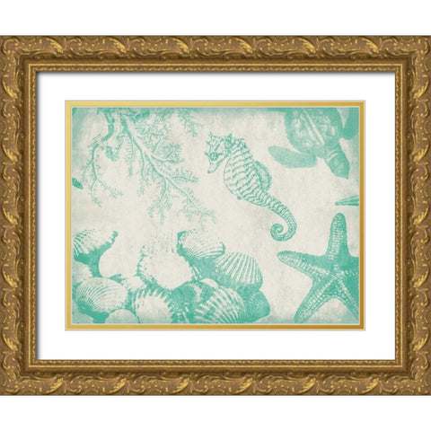 Sea Life in Teal 1 Gold Ornate Wood Framed Art Print with Double Matting by Grey, Jace
