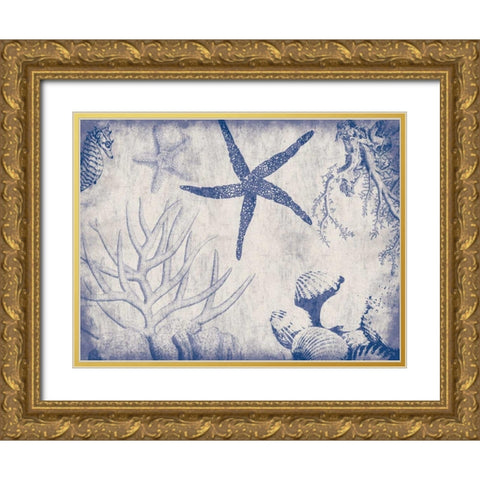 Sea Life in Navy 2 Gold Ornate Wood Framed Art Print with Double Matting by Grey, Jace