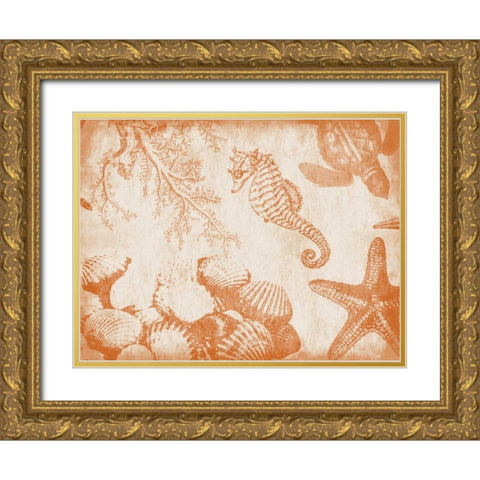 Sea Life in Burnt Orange 1 Gold Ornate Wood Framed Art Print with Double Matting by Grey, Jace