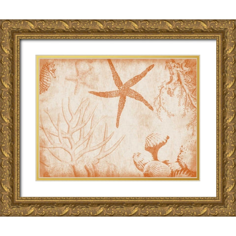 Sea Life in Burnt Orange 2 Gold Ornate Wood Framed Art Print with Double Matting by Grey, Jace