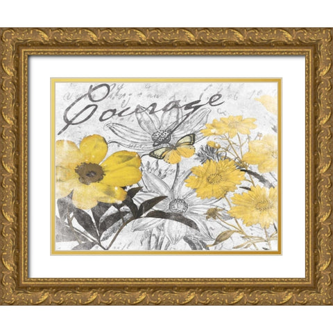 Courage Floral D Gold Ornate Wood Framed Art Print with Double Matting by Grey, Jace