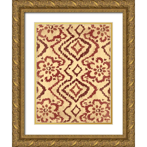 Ox Blood Ikat Gold Ornate Wood Framed Art Print with Double Matting by Grey, Jace