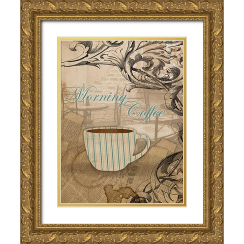 Morning Coffee Gold Ornate Wood Framed Art Print with Double Matting by Grey, Jace
