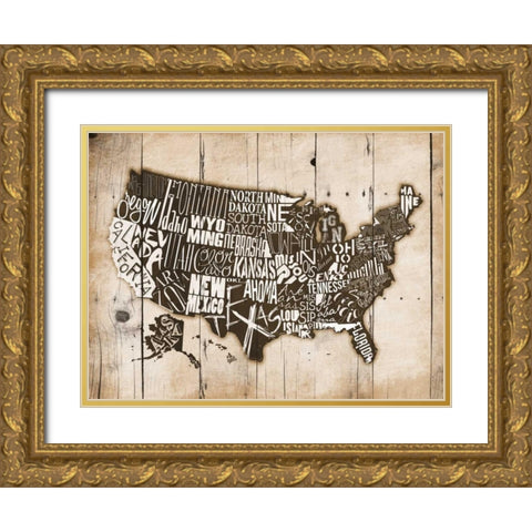 Sepia Wood USA Gold Ornate Wood Framed Art Print with Double Matting by Grey, Jace