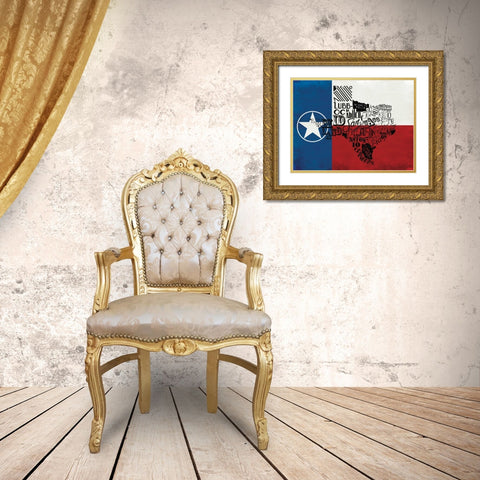Rustic Texas Flag Gold Ornate Wood Framed Art Print with Double Matting by Grey, Jace