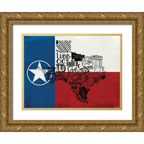 Rustic Texas Flag Gold Ornate Wood Framed Art Print with Double Matting by Grey, Jace