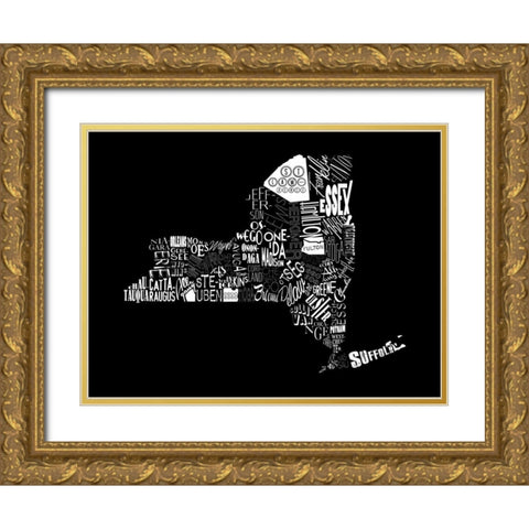 NY 3 Gold Ornate Wood Framed Art Print with Double Matting by Grey, Jace