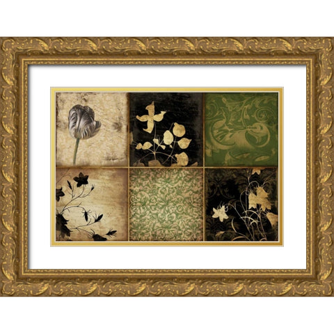 Green Florals Gold Ornate Wood Framed Art Print with Double Matting by Grey, Jace