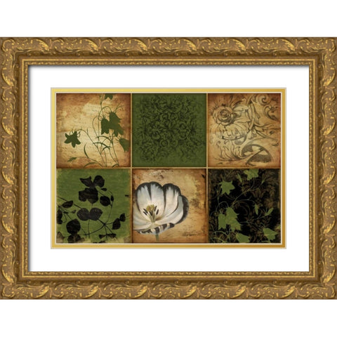Green Florals Gold Ornate Wood Framed Art Print with Double Matting by Grey, Jace