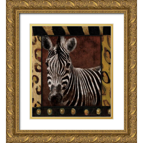 Zebra Dordered Gold Ornate Wood Framed Art Print with Double Matting by Grey, Jace
