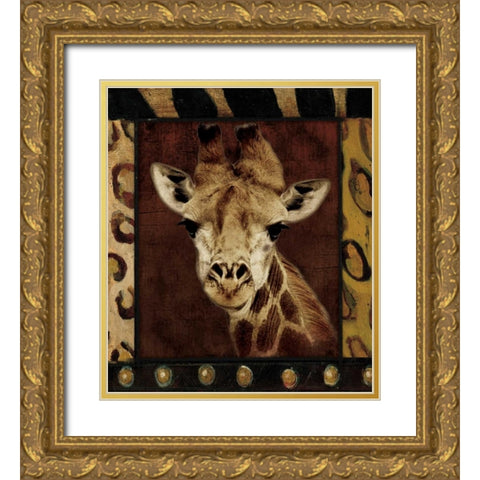 Giraffe Bordered Gold Ornate Wood Framed Art Print with Double Matting by Grey, Jace