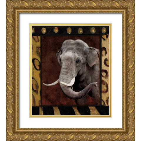 Elephant Bordered Gold Ornate Wood Framed Art Print with Double Matting by Grey, Jace