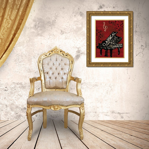Music  Notes Red Mate Gold Ornate Wood Framed Art Print with Double Matting by Grey, Jace